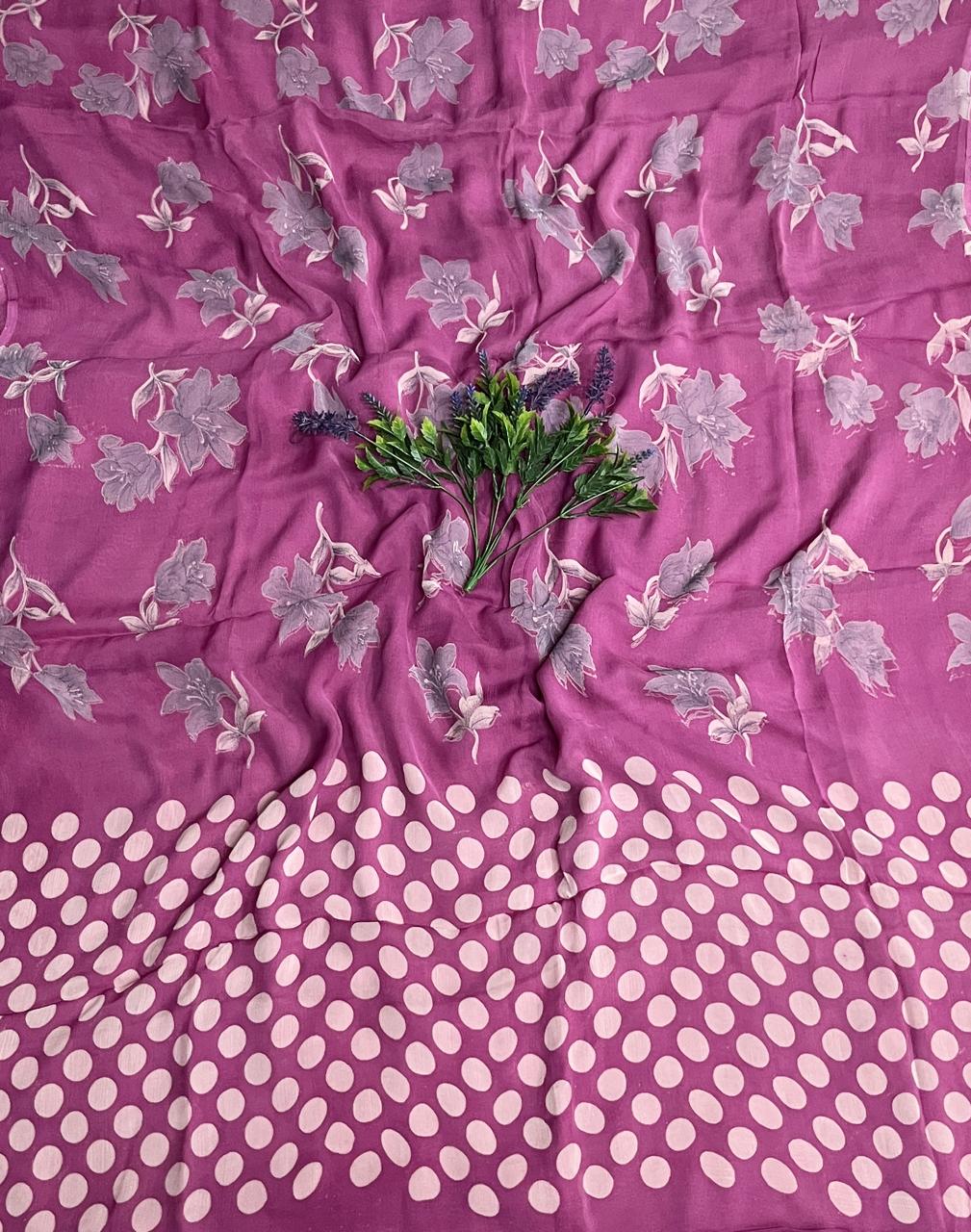 470D Crepe Polka Purple Suit Fabric/ CKC Polka Story