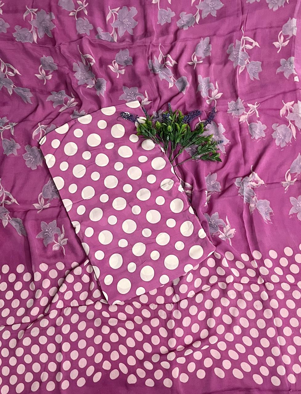 470D Crepe Polka Purple Suit Fabric/ CKC Polka Story