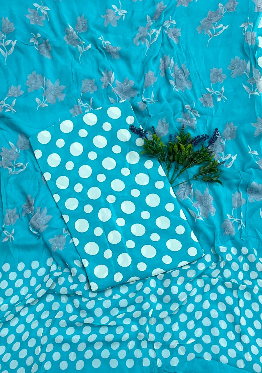 471D Crepe Polka Blue Suit Fabric/ CKC Polka Story