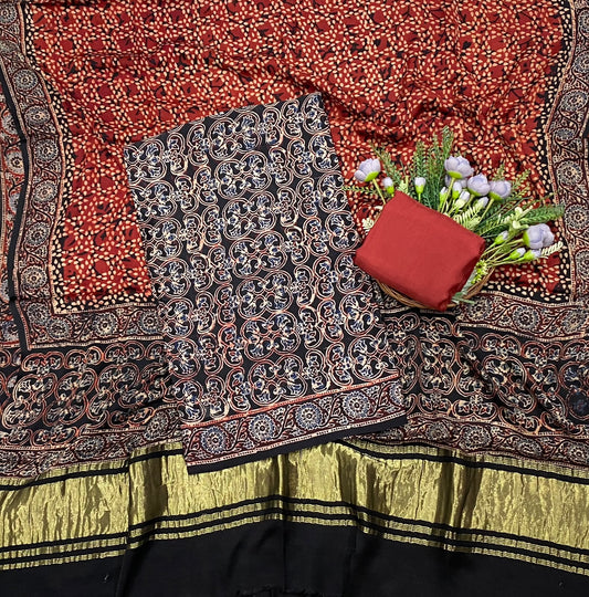 560D Modal Silk Black With Red Suit Fabric / CKC Jaipuri Suits