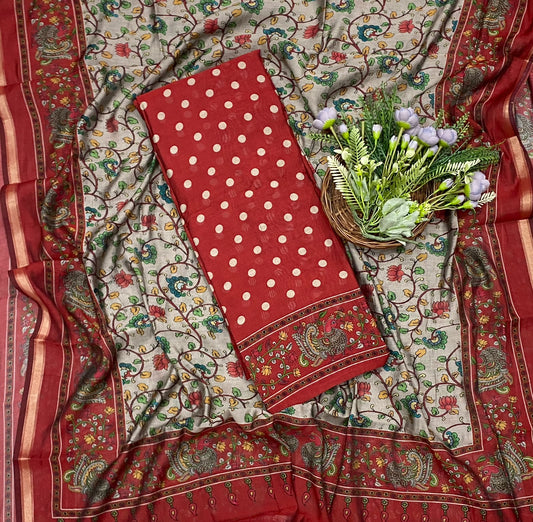 532D Maheshwari Red Suit Fabric / CKC Maheshwari Suits