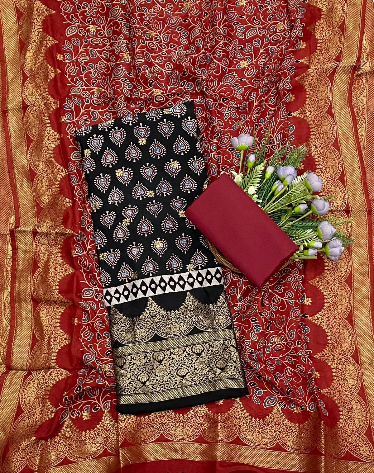 535D Modal Silk Black Suit Fabric / CKC Jaipuri Suits