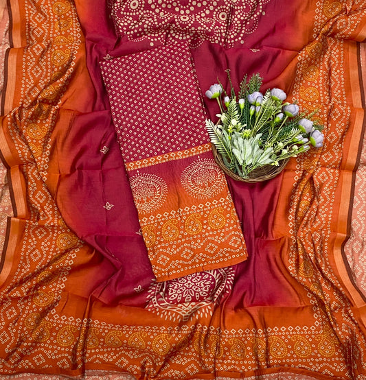 534D Maheshwari Magenta With Orange Suit Fabric / CKC Maheshwari Suits