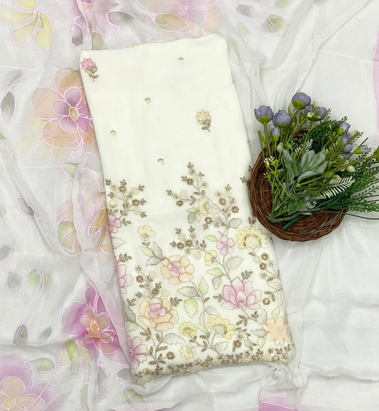 544D Georgette Cream Suit Fabric/ CKC Partywear Collection
