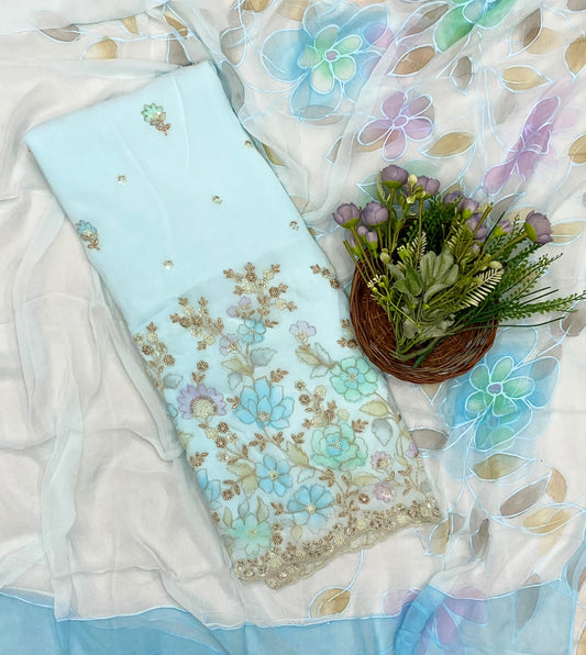 546D Georgette Sky Blue Suit Fabric/ CKC Partywear Collection