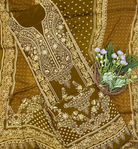 592D Crepe Dark Mustard Suit Fabric / CKC Crepe Suits