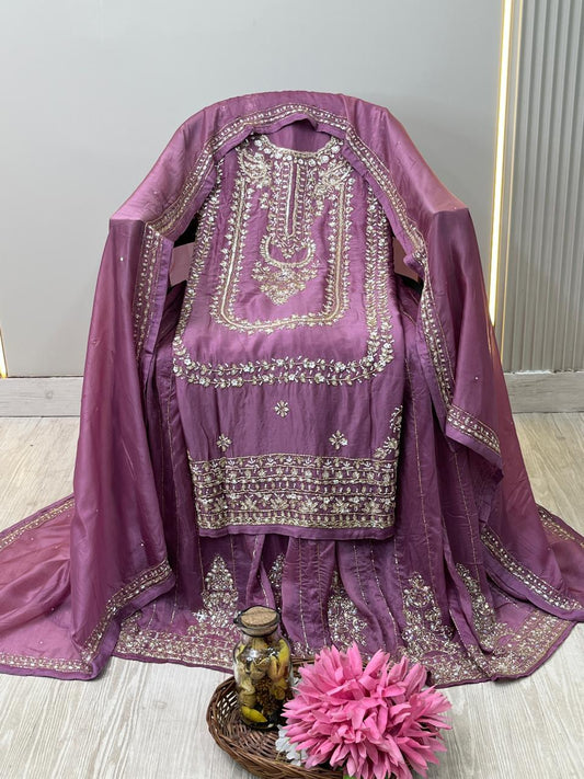 565D Satin Organza Silk Dusty Pink Suit Fabric/ CKC Partywear Collection