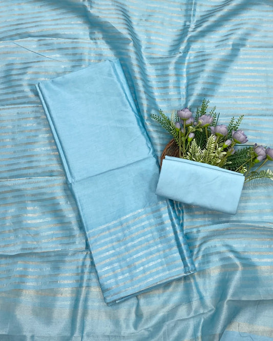 639D Pure Mul Banarasi Dusty Blue Suit Fabric/ CKC Partywear Collection