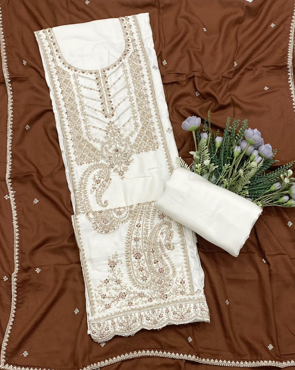 615D Pashmina White Suit Fabric/ CKC Winter Suits
