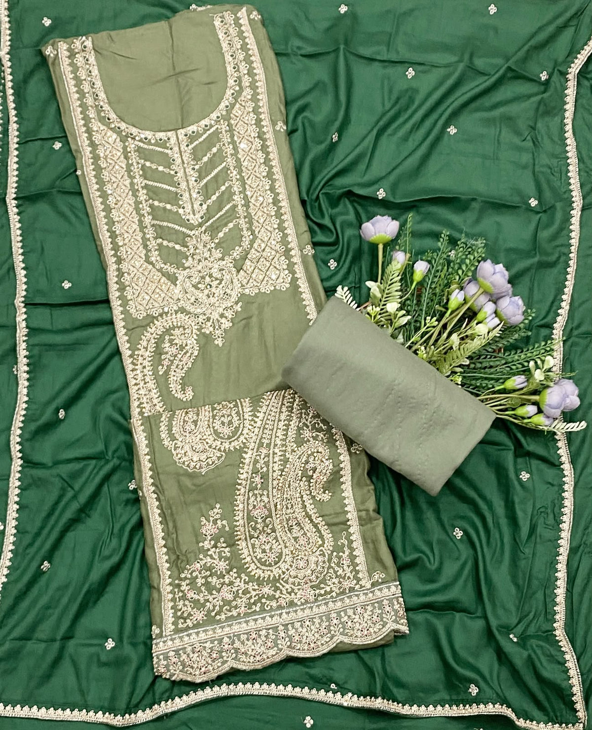 613D Pashmina Green Suit Fabric/ CKC Winter Suits