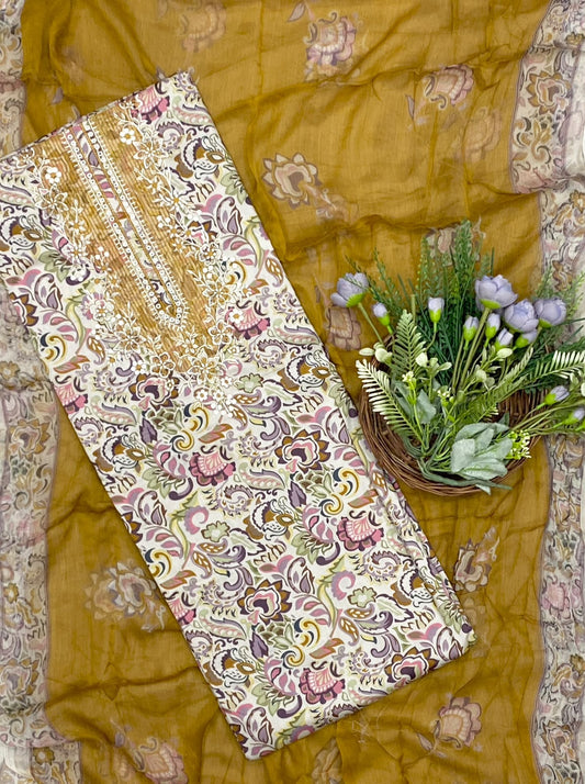 622D Cotton Embroidery Yellow Suit Fabric / CKC Cotton Bazaar