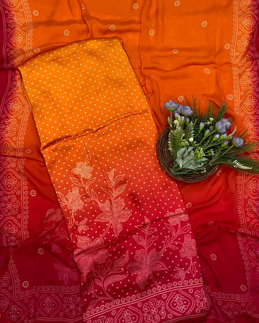 चिनॉन क्रेप मस्टर्ड सूट फैब्रिक / फूलों का घर