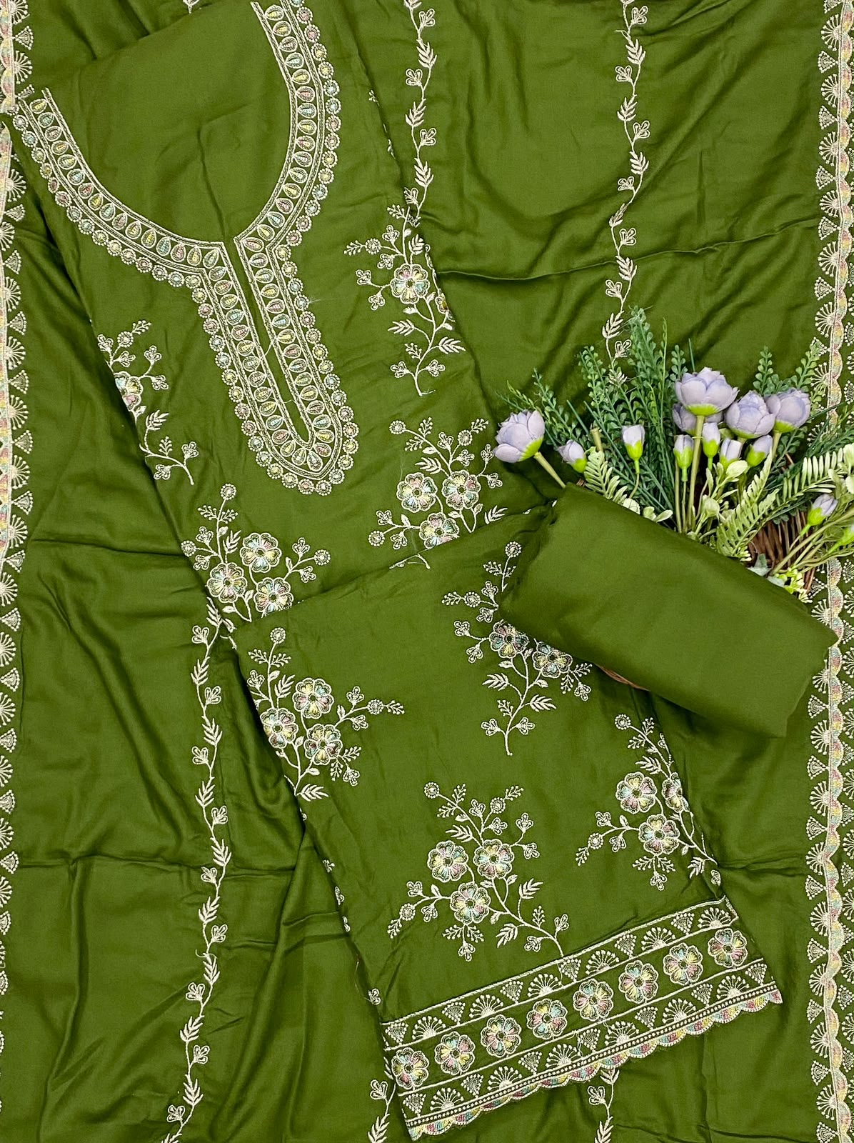 619D Pashmina Green Suit Fabric/ CKC Winter Suits