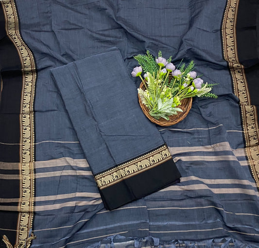 737D Cotton Grey With Black Suit Fabric / CKC Cotton Bazaar