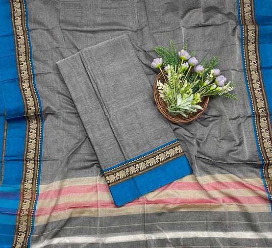 739D Cotton Grey With Blue Suit Fabric / CKC Cotton Bazaar
