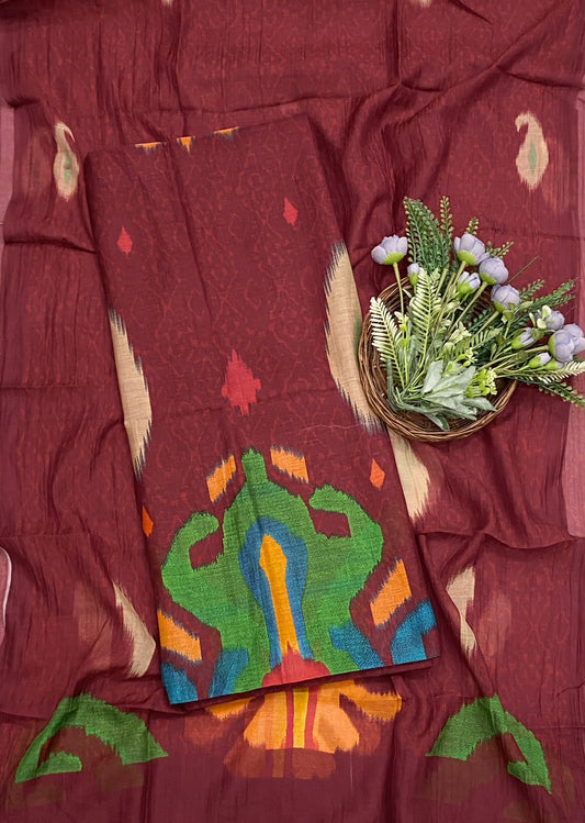 780D Pure Maheshwari Dark Red  Suit Fabric / CKC Maheshwari Suits