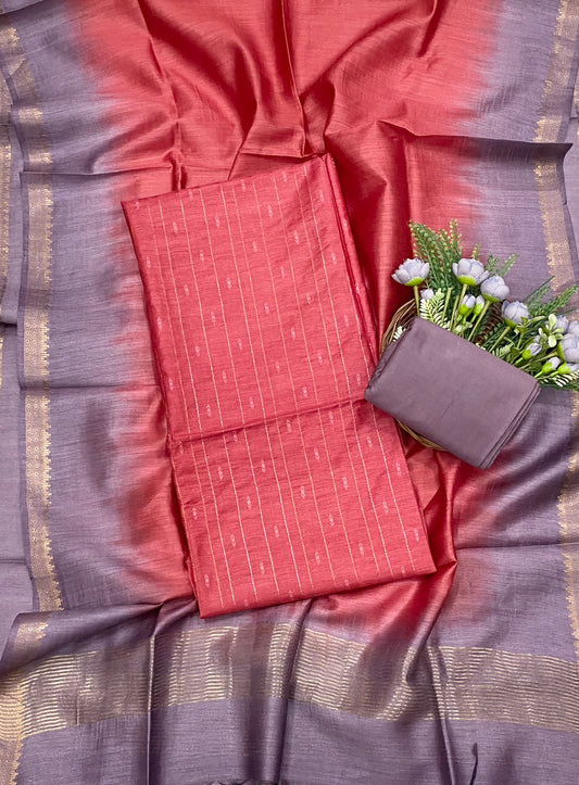 760D Tassar Silk Red With Purple Suit Fabric / CKC Tassar Suits
