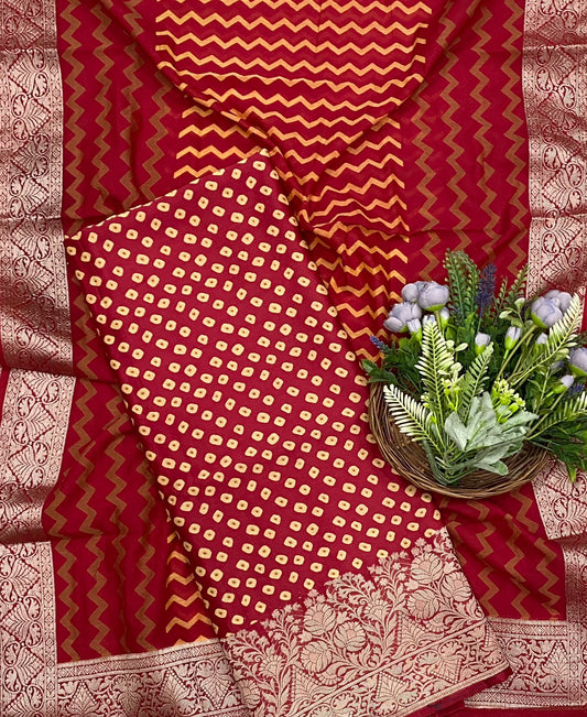 717D Pure Maheshwari Red Suit Fabric / CKC Maheshwari Suits