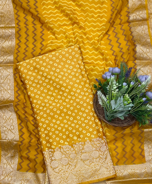 716D Pure Maheshwari Yellow Suit Fabric / CKC Maheshwari Suits