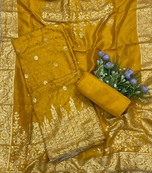 727D Dola Silk Mustard Suit Fabric / CKC Jaipuri Suits