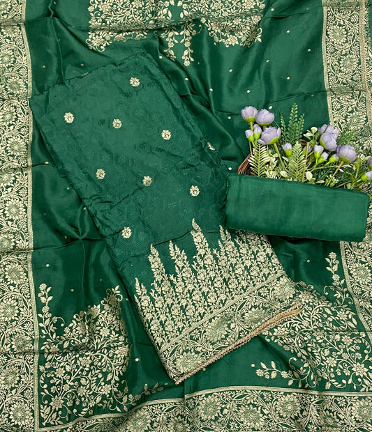 728D Dola Silk Dark Green Suit Fabric / CKC Jaipuri Suits