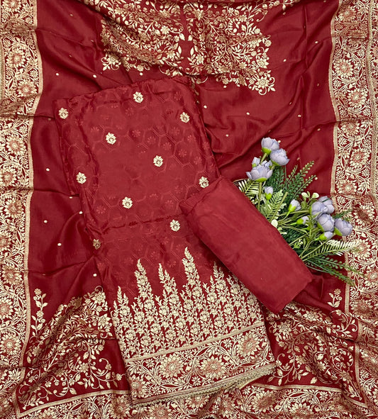 729D Dola Silk Maroon Suit Fabric / CKC Jaipuri Suits