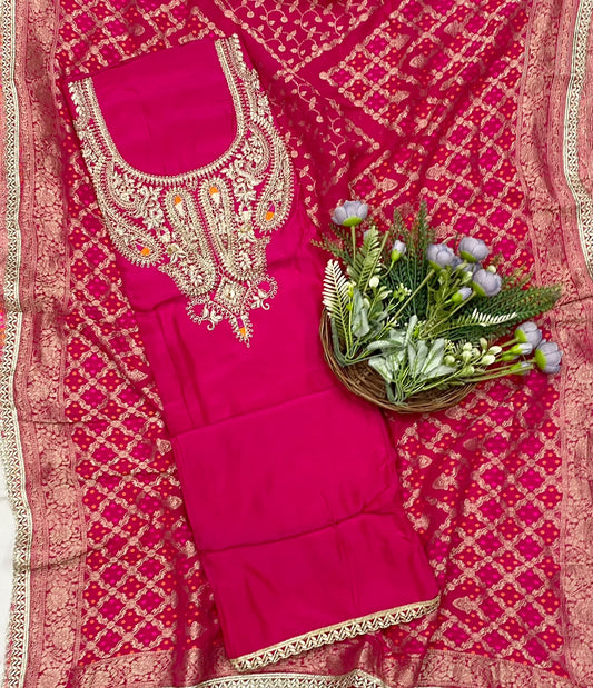 702D Silk Magenta Pink Suit Fabric/ CKC Partywear Collection
