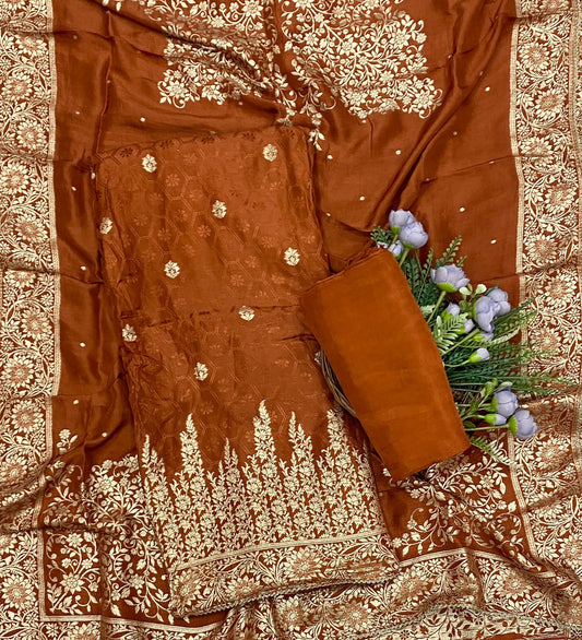 732D Dola Silk Rust Brown Suit Fabric / CKC Jaipuri Suits