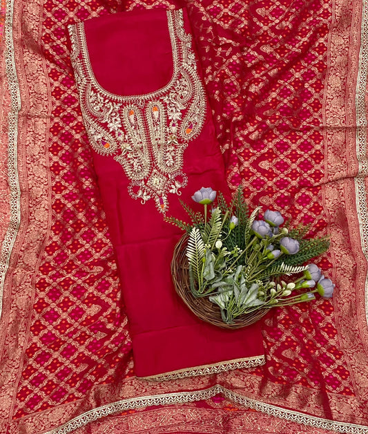705D Silk Orangish Red Suit Fabric/ CKC Partywear Collection