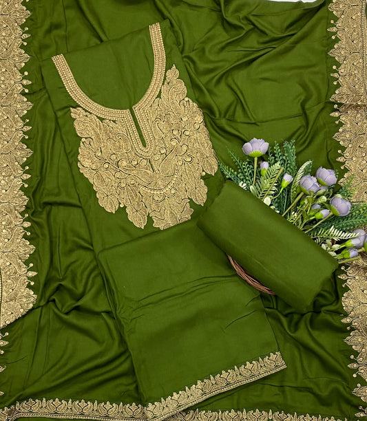 697D Pashmina Mehndi Green Suit Fabric / CKC Winter Suits
