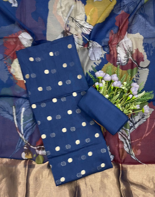 677D Pure Maheshwari Navy Blue Suit Fabric / CKC Maheshwari Suits