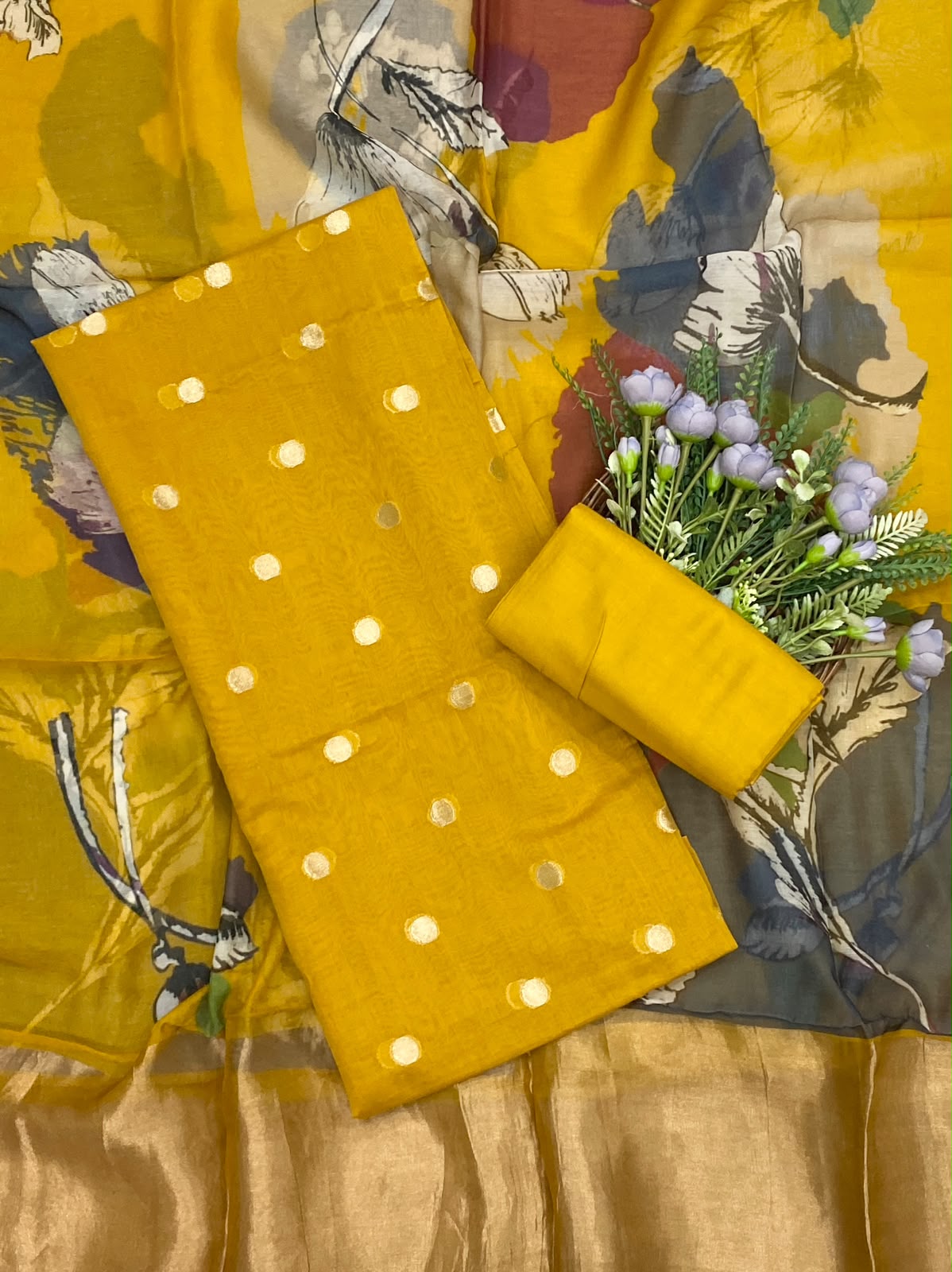 675D Pure  Maheshwari Mustard Suit Fabric / CKC Maheshwari Suits