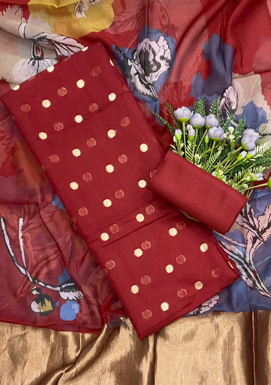 678D Pure Maheshwari Red Suit Fabric / CKC Maheshwari Suits