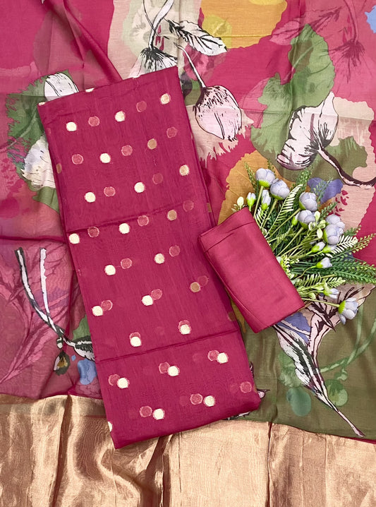 676D Pure Maheshwari Dark Magenta Suit Fabric / CKC Maheshwari Suits