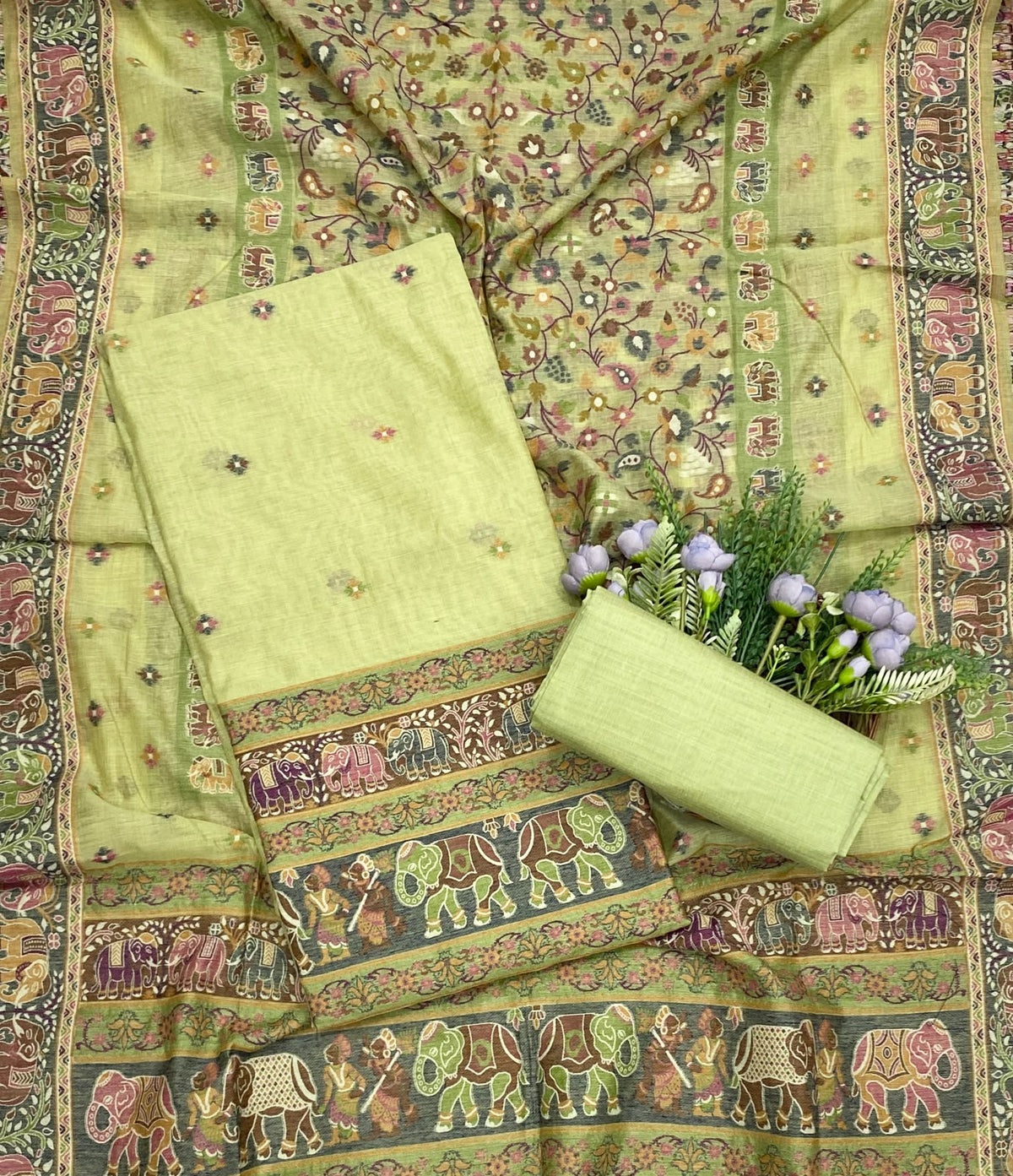 671D Jamdani Light Pista Green Suit Fabric / CKC Jamdani Suits