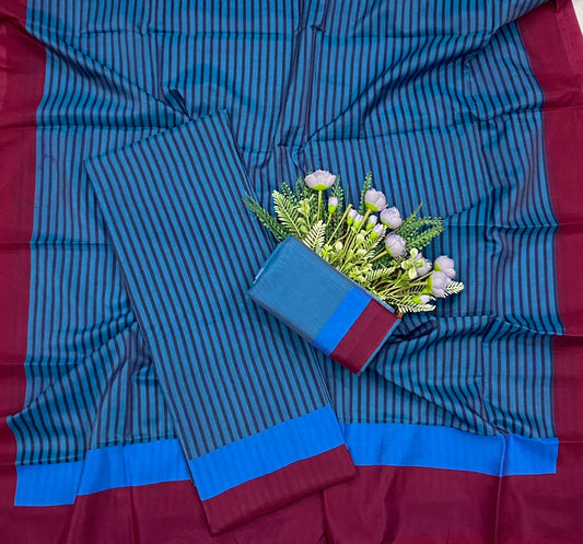 723D Pure Raw Mango Silk Blue Suit Fabric/ CKC Partywear Collection