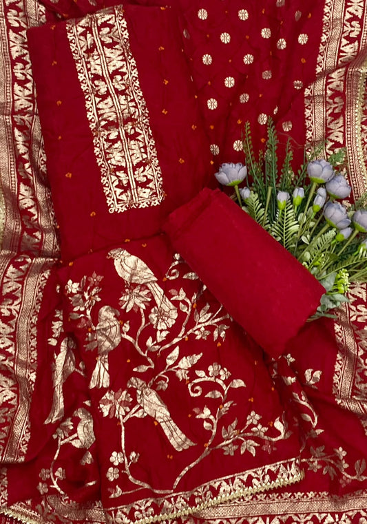 742D Dola Silk Red Suit Fabric / CKC Jaipuri Suits