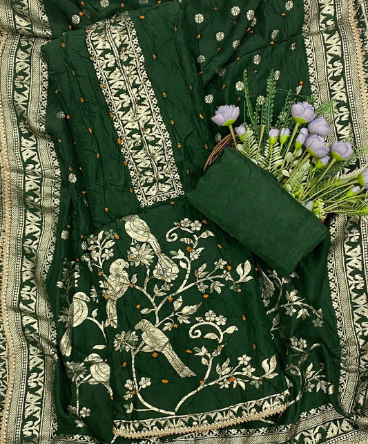 744D Dola Silk Dark Green Suit Fabric / CKC Jaipuri Suits