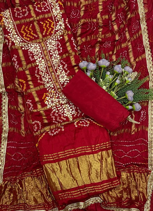 774D Gharchola Red Suit Fabric / CKC Jaipuri Suits