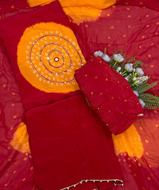 776D Jaipuri Crepe Red Suit Fabric / CKC Jaipuri Suits