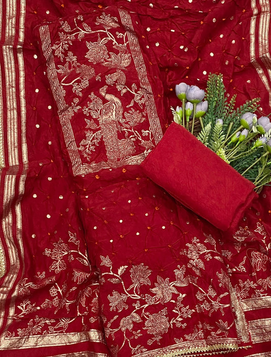746D Dola Silk Dark Red Suit Fabric / CKC Jaipuri Suits