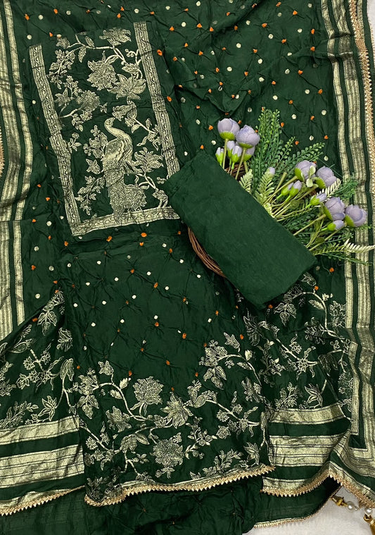 745D Dola Silk Dark Green Suit Fabric / CKC Jaipuri Suits