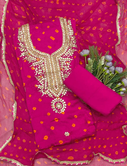 826D GAJJI SILK MAJENTA SUIT FABRIC / CKC JAIPURI SUITS