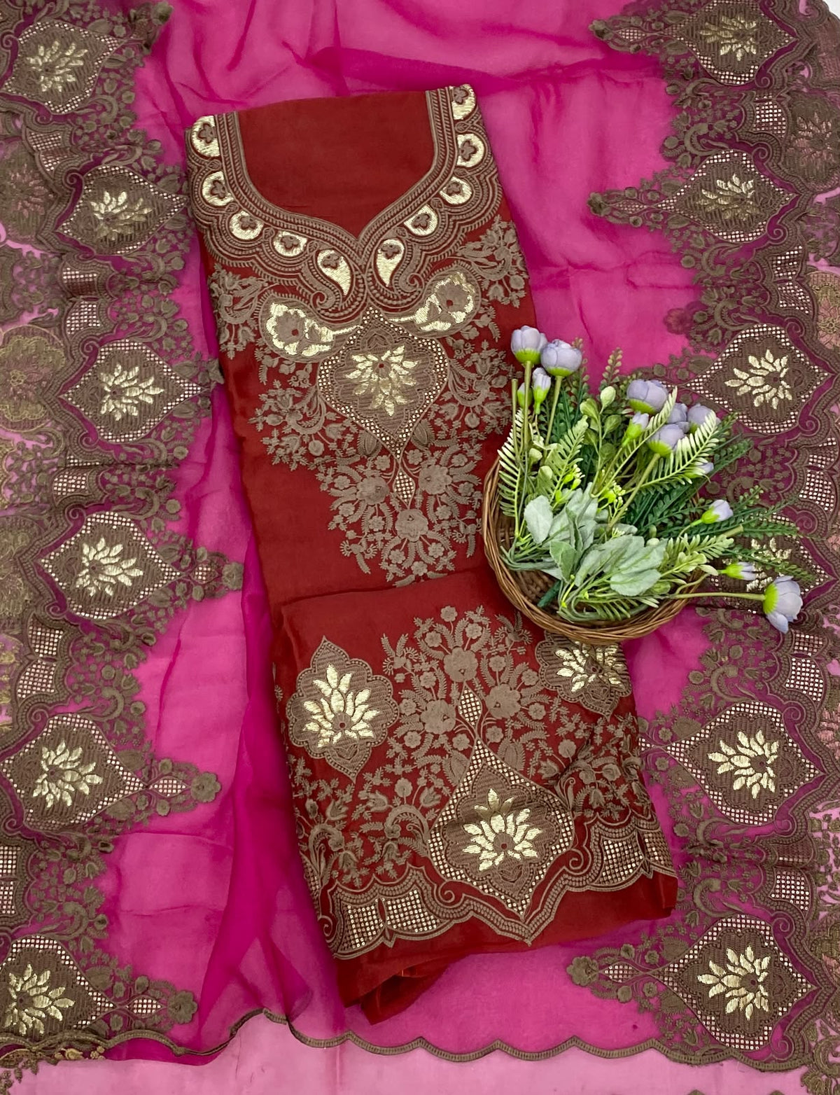 846D Pure Organza Rust Red Suit Fabric / CKC Partywear Collection