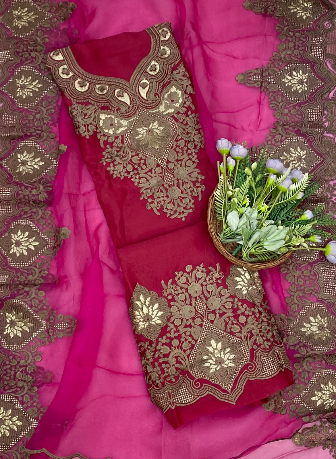 847D Pure Organza Dark Red Suit Fabric / CKC Partywear Collection