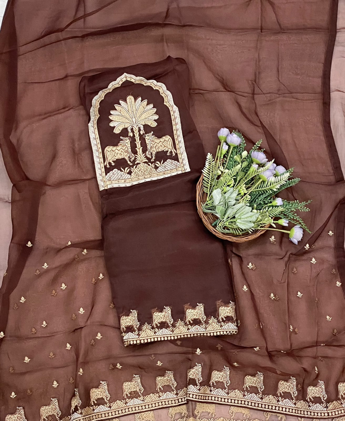 855D Pure Organza Brown Suit Fabric / CKC Partywear Collection