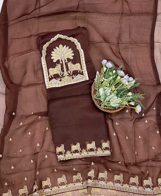 855D Pure Organza Brown Suit Fabric / CKC Partywear Collection