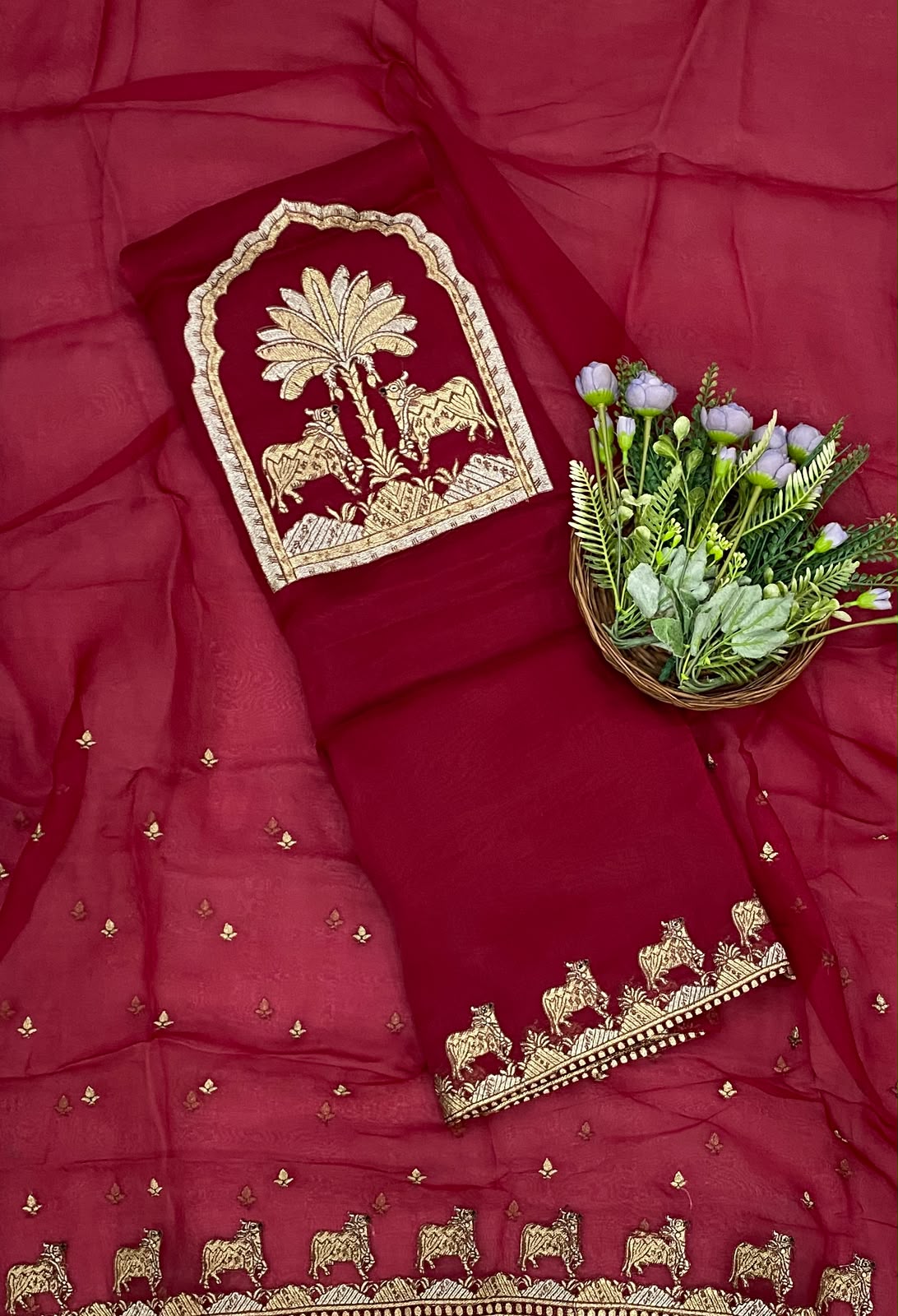 854D Pure Organza Blood Red Suit Fabric / CKC Partywear Collection