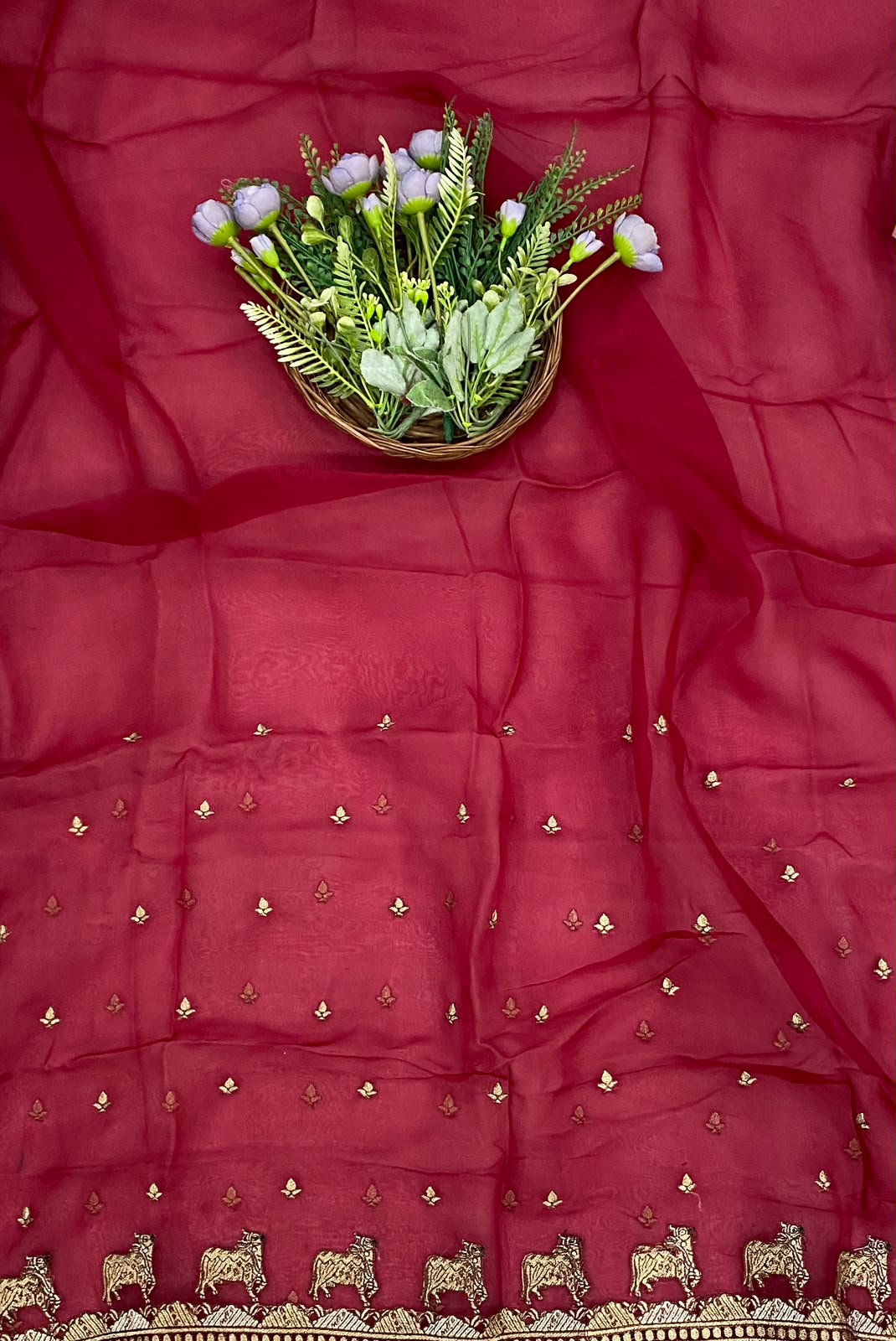 854D Pure Organza Blood Red Suit Fabric / CKC Partywear Collection