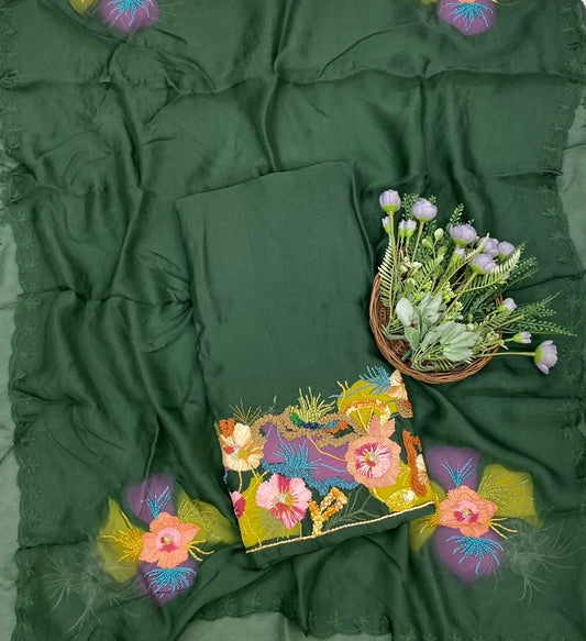 834D Twill Organza Dark Green Suit Fabric / CKC Partywear Collection